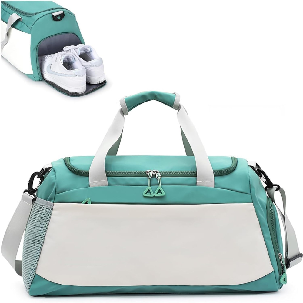 Bolso deportivo y viaje compartimiento zapatos impermeable Verde con Beige