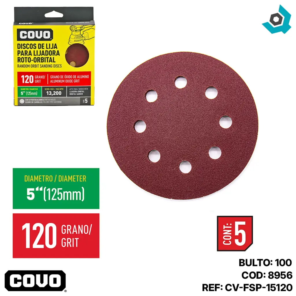 PARCHE DE LIJA 5" P120 5UND COVO