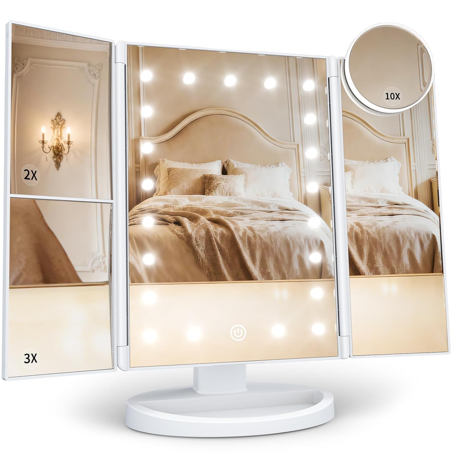 Espejo maquillaje Led inalambrico Tactil Plegable 3 Tonos de luces
