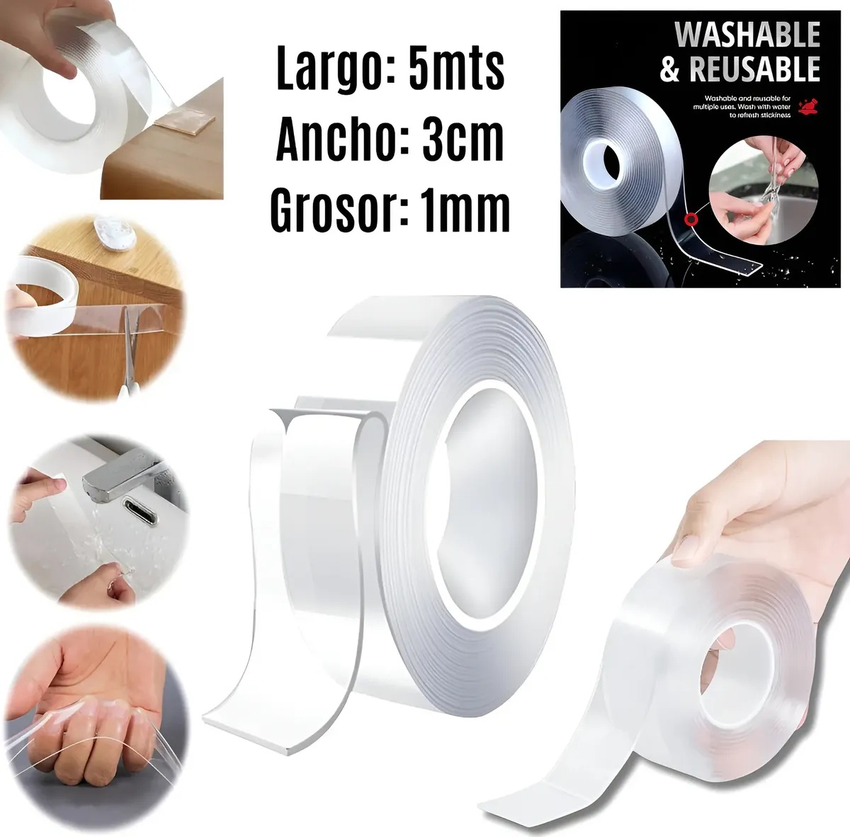 Cinta adhesiva doble cara fax nano doble pega resistente 5Mts x 3cm 