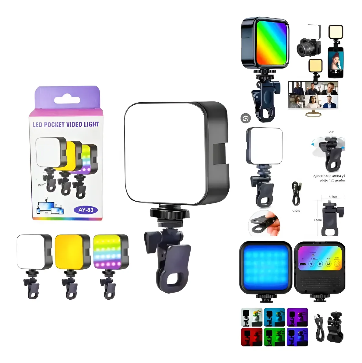 Luz led lampara pocket celular selfie RGB Recargable y Portatil 