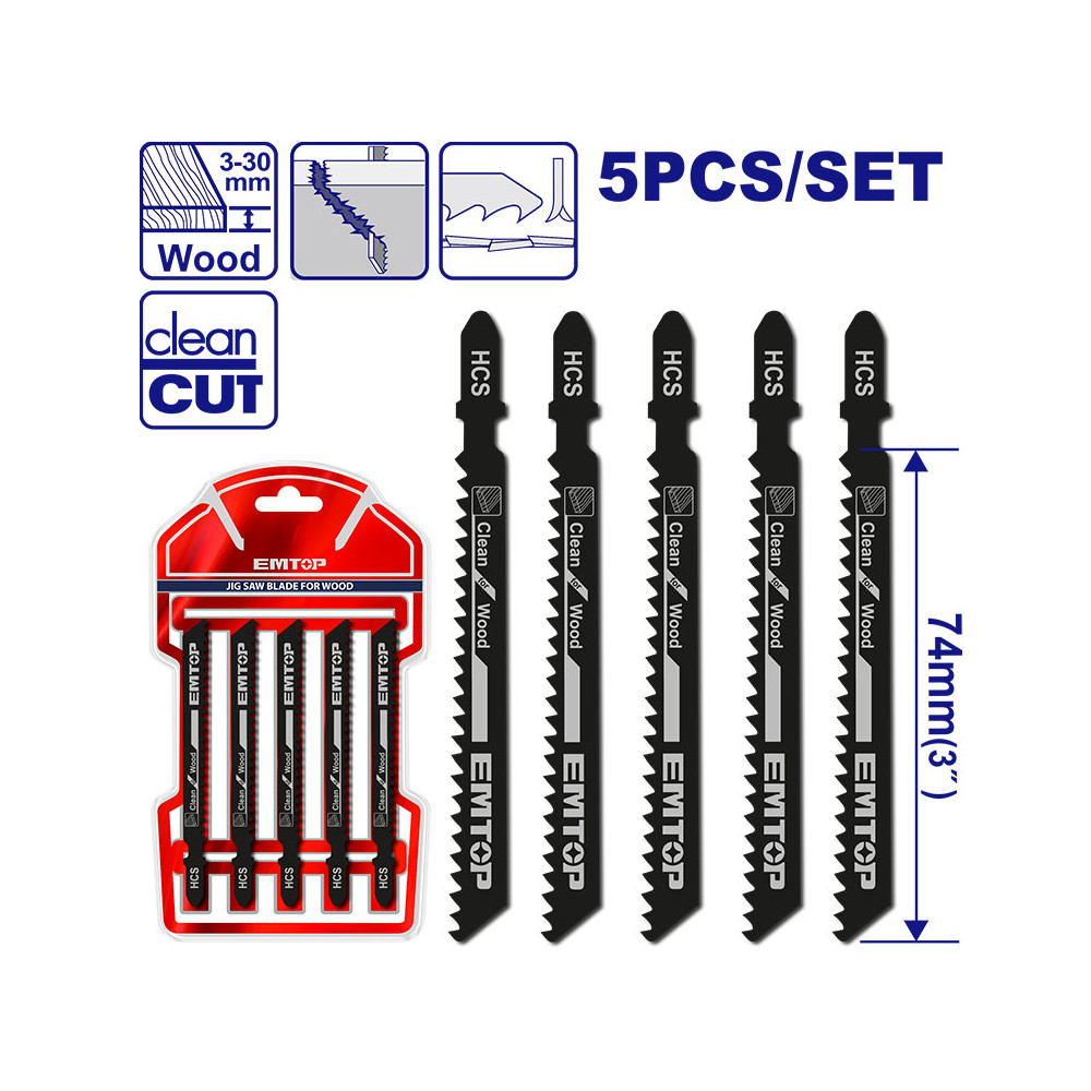 SET DE HOJAS PARA SIERRA CALADORA CORTE RAPIDO 4" 5PZAS EMTOP