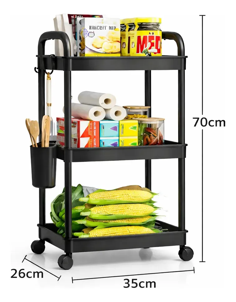 Carrito estante organizador con ruedas 3 Niveles 70x30cm