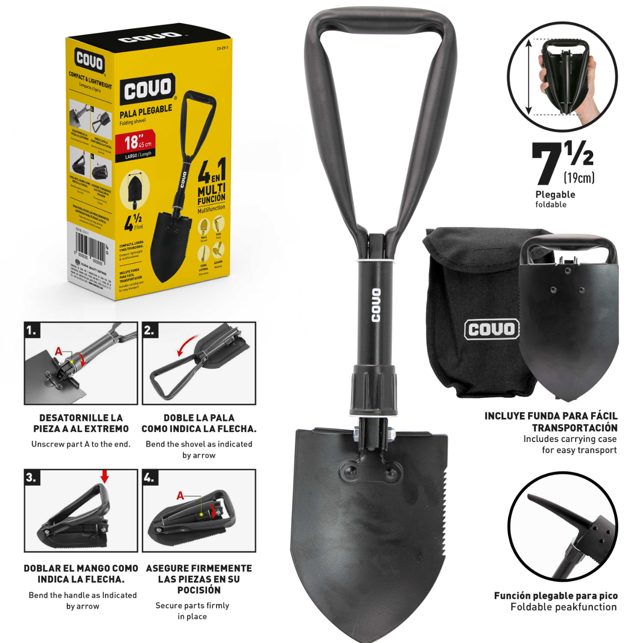 PALA MULTIFUNCIONAL PLEGABLE 18" 4 EN 1 COVO