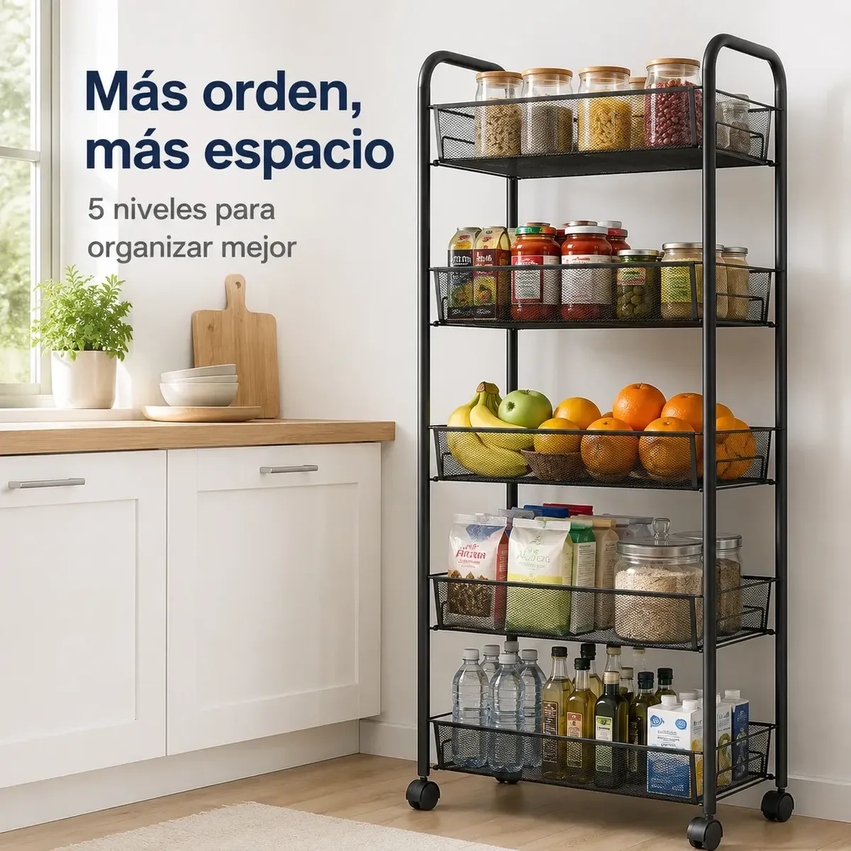 Carrito Organizador de 5 Niveles con Ruedas de Metal Ajustable