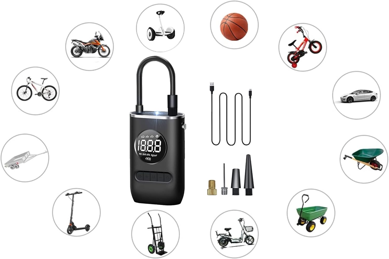 Inflador Digital de cauchos balones inalambrico Recargable Premium