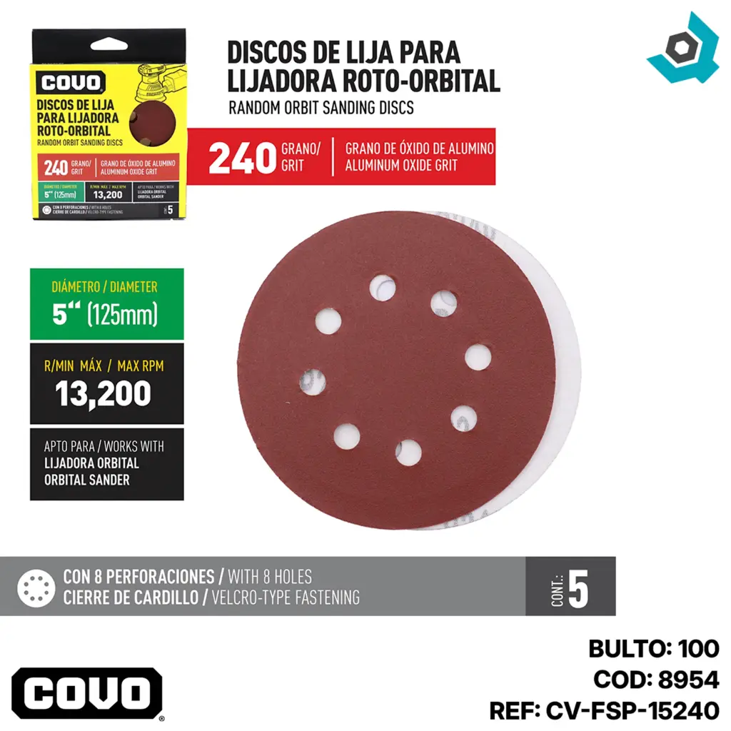 PARCHE DE LIJA 5" P240 5UND COVO