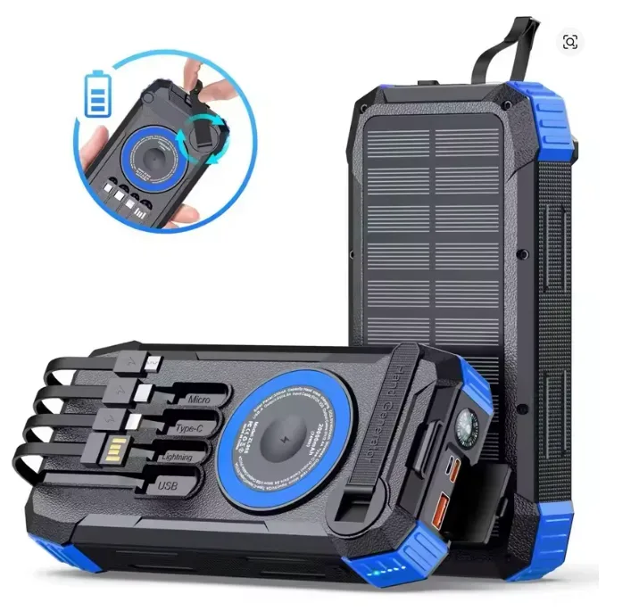Power Bank 20.000 mAh 20W Solar Manivela Linterna Brújula 