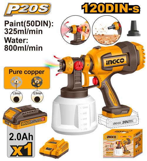 PISTOLA DE PINTAR INALAMBRICA 800ML 20V INGCO