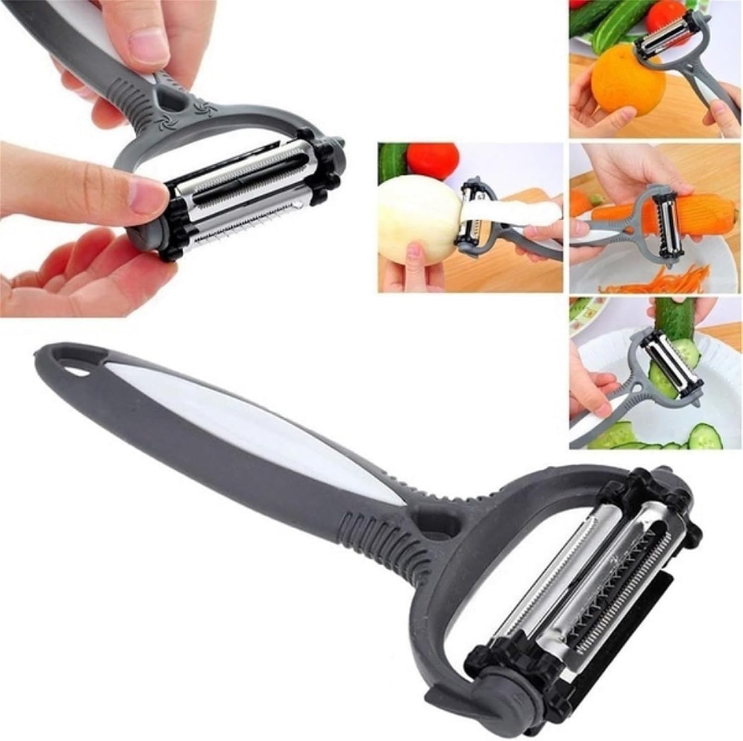 Pelador de verduras frutas Giratorio ralladador 3 en 1 Multifuncional Pelapapa cortador