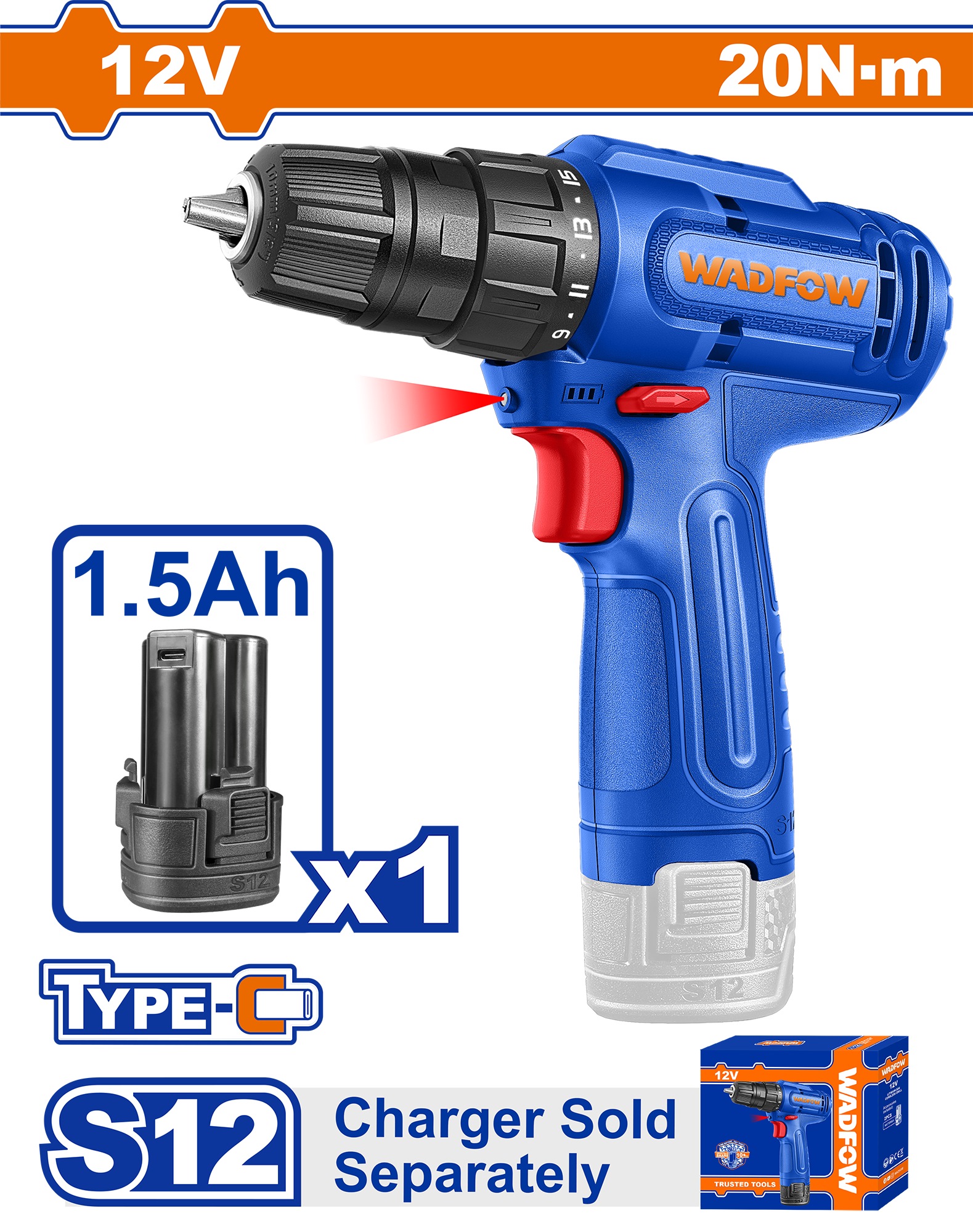 TALADRO INALAMBRICO 12V 3/8 PROMO WADFOW