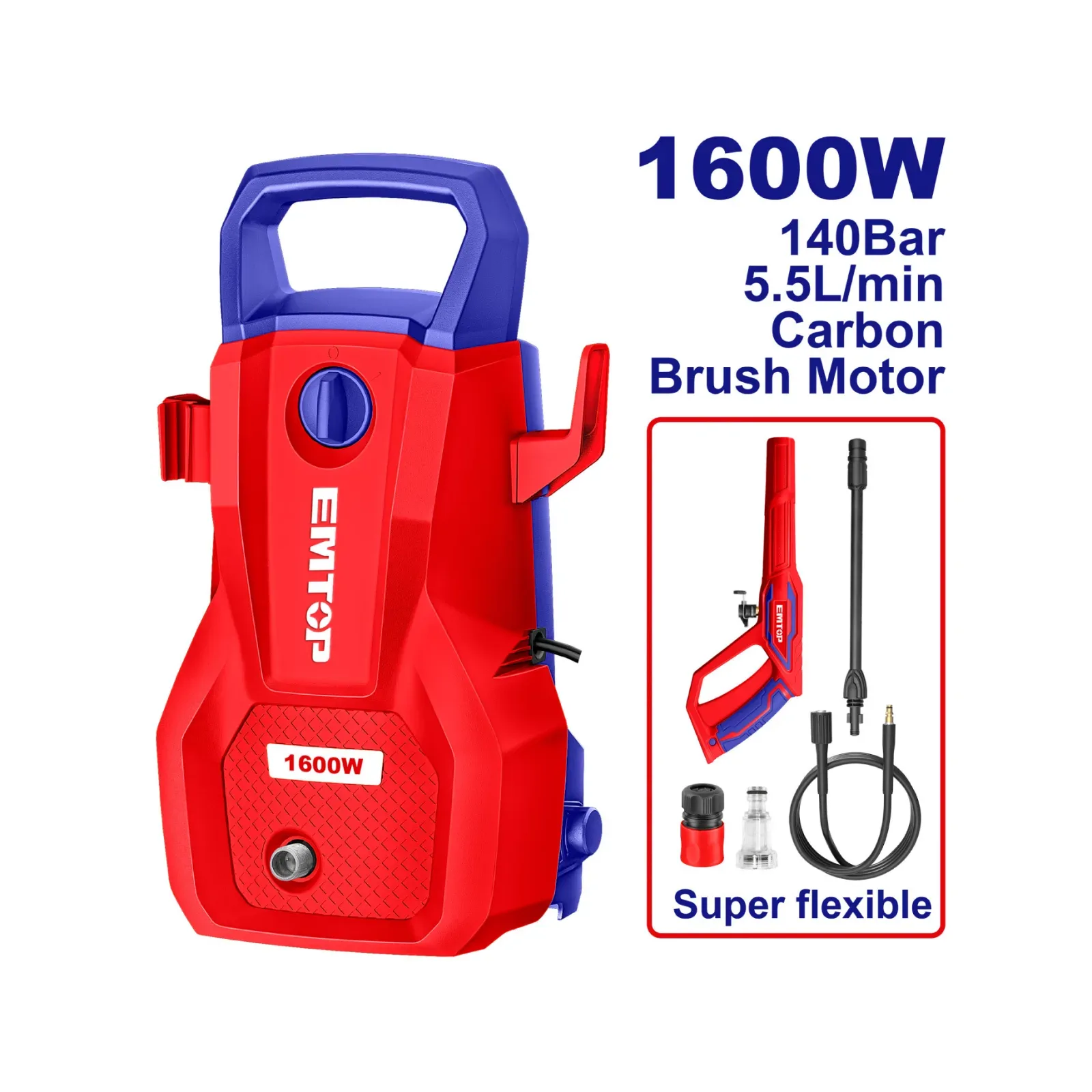 HIDROJET ALTA PRESION 1600W 140BAR 2030PSI 5.5L/MIN EMTOP