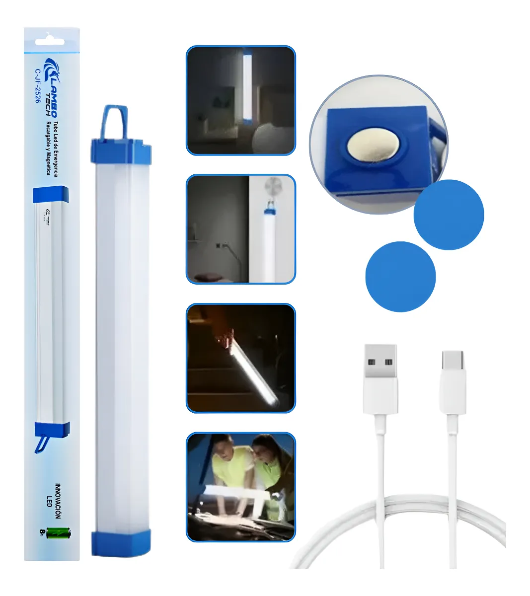 Lampara Tubo Led Recargable Emergencia imantada 45cm 60W