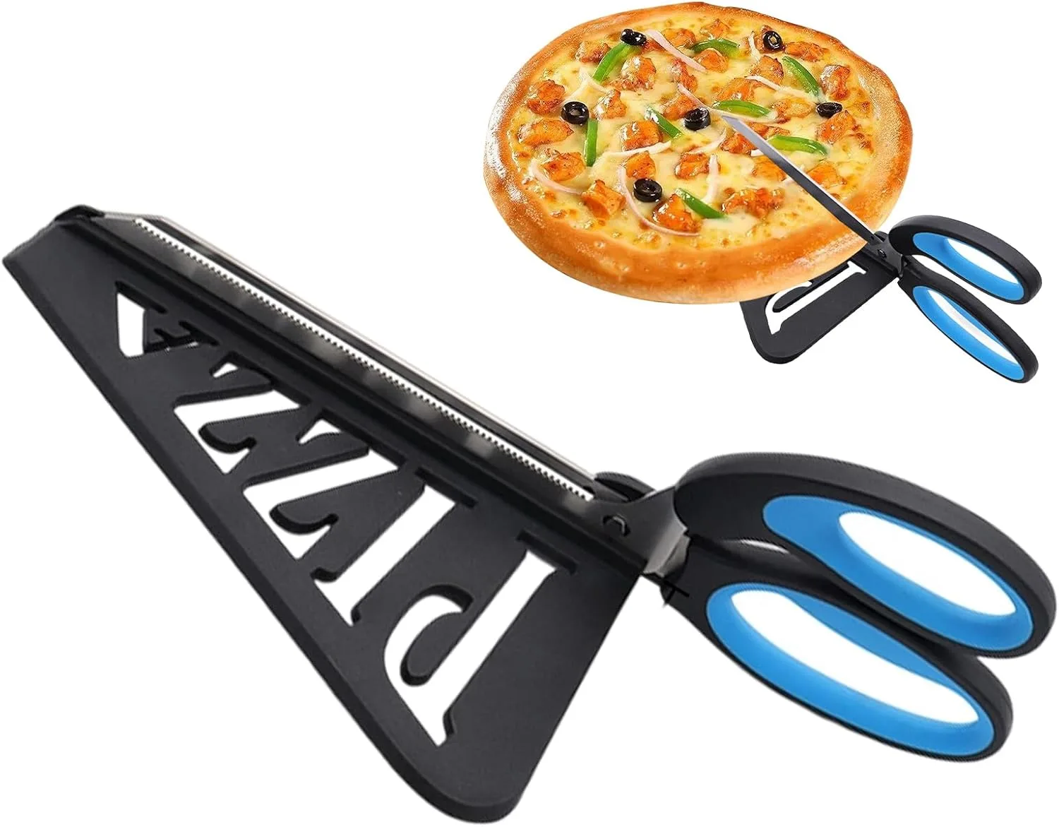 Tijeras Cortador de Pizza con soporte bandeja Acero inoxidable