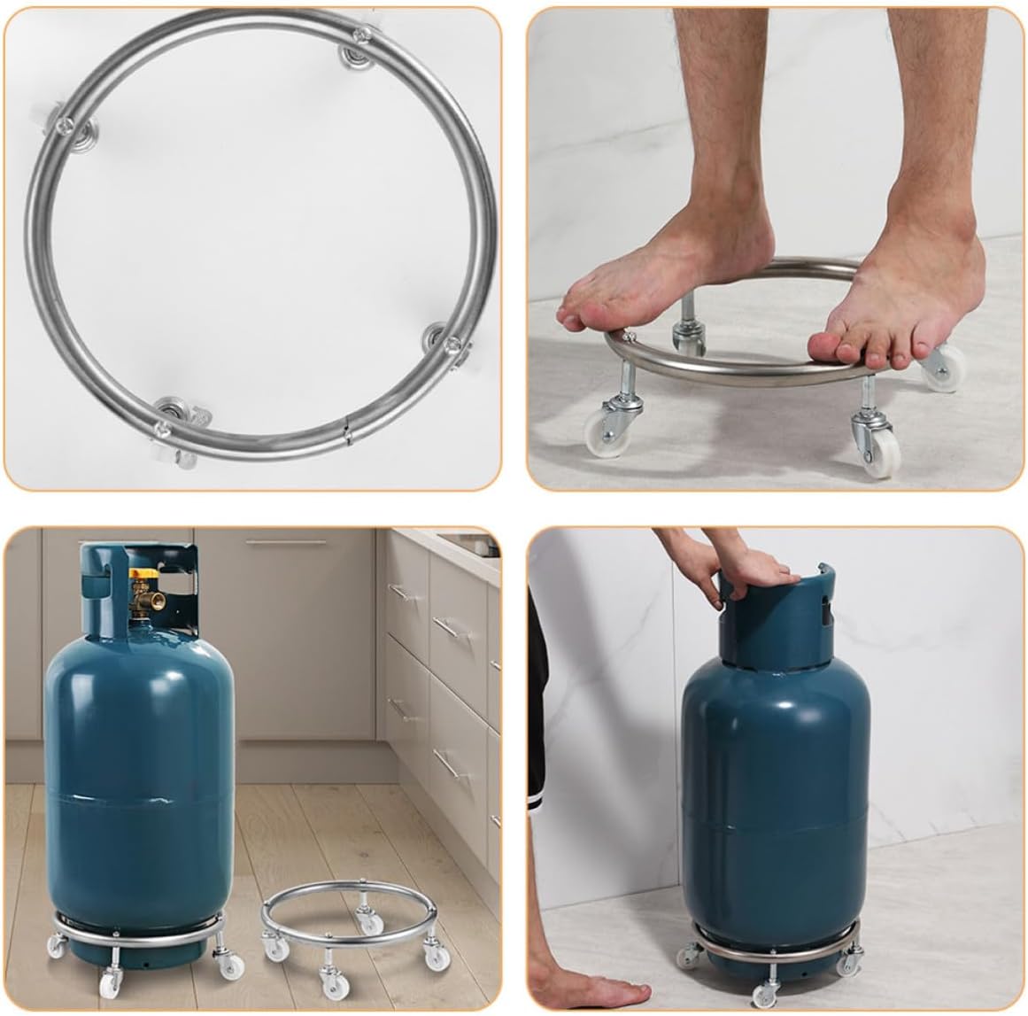 Soporte base cilindro bomboina gas de acero con ruedas portatil giratorio 360 
