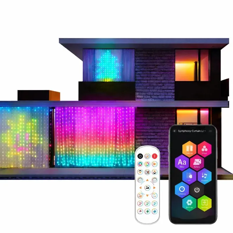 Luces de Cortina inteligente lampara control remoto + App 2.4 Mts RGB