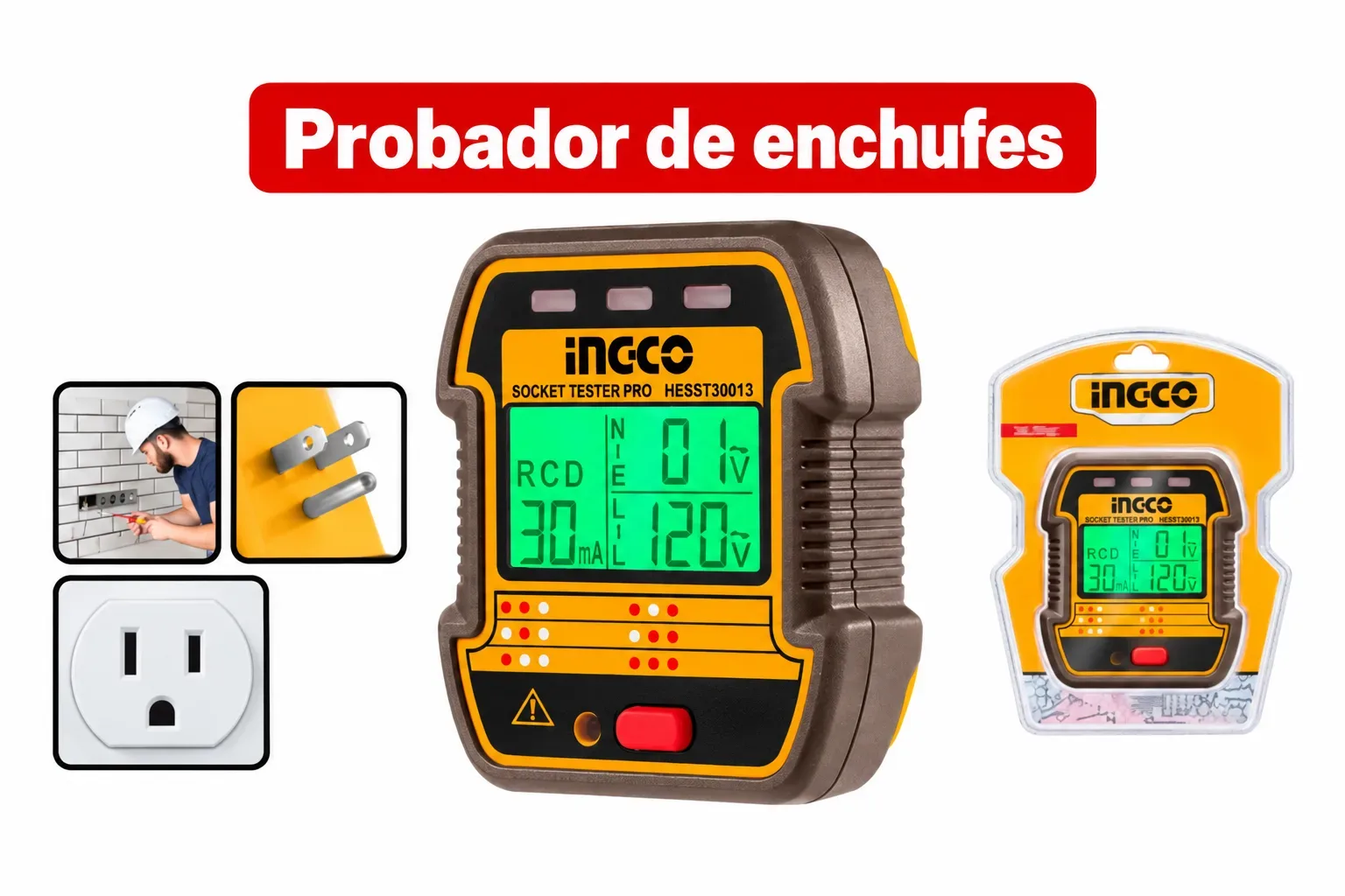 PROBADOR DE ENCHUFES AC 90-250V INGCO