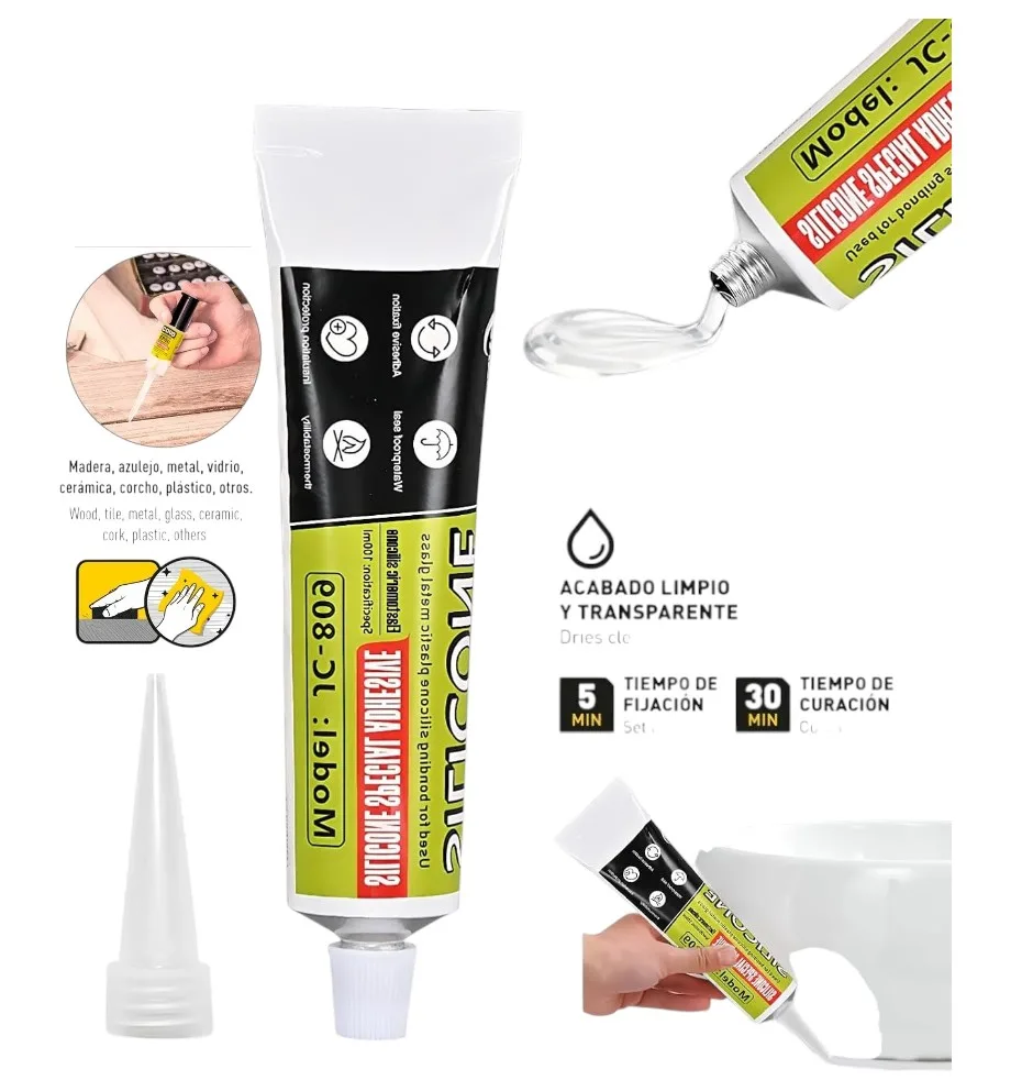 Pega Fuerte Silicon adhesivo para plastico metal y vidrios 50ML
