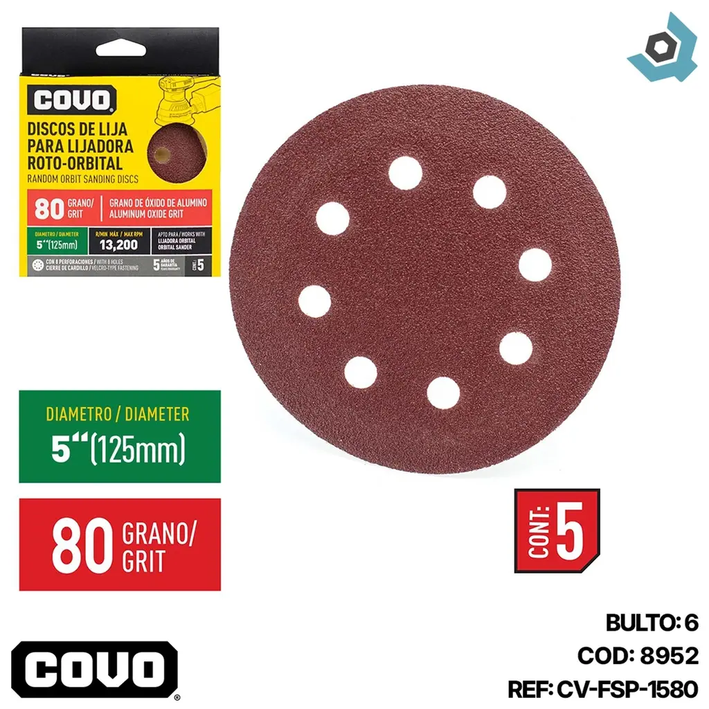 PARCHE DE LIJA 5" P80 5UND COVO