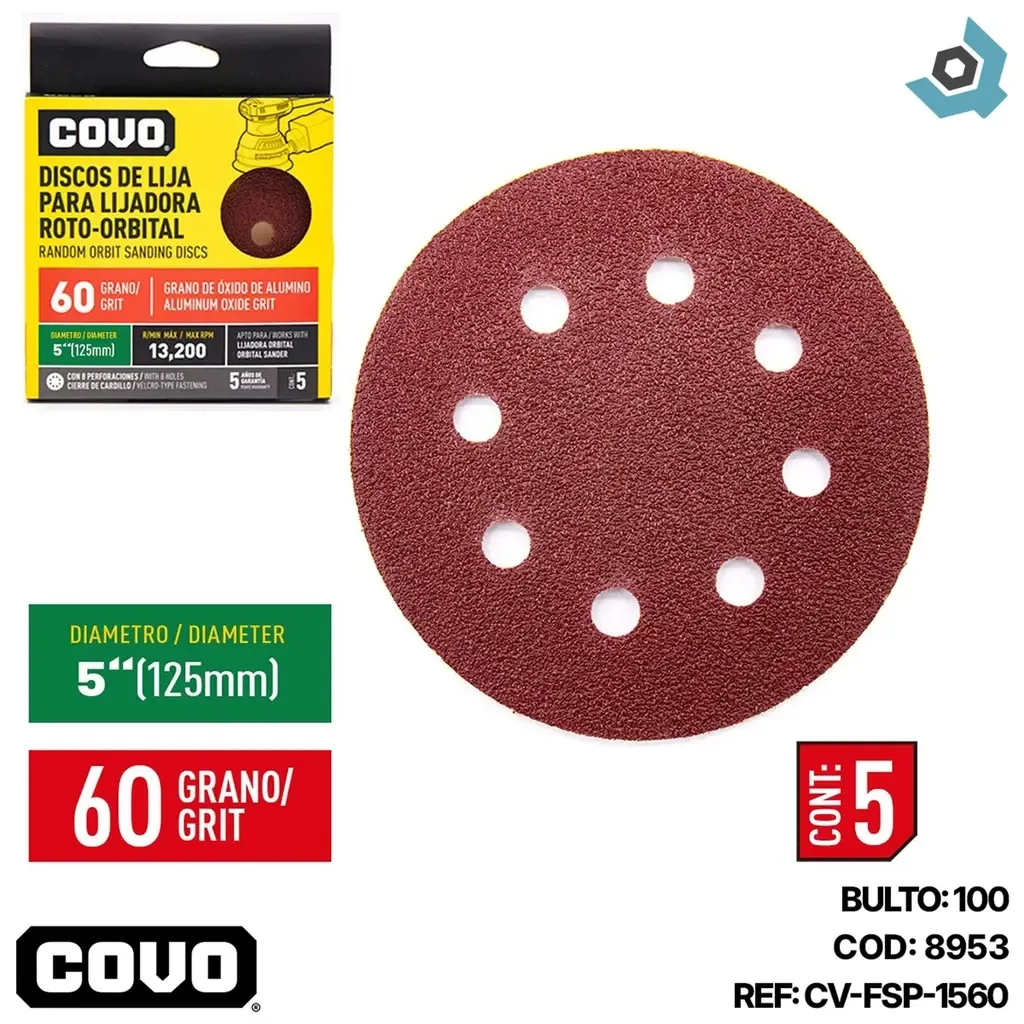 PARCHE DE LIJA 5" P60 5UND COVO