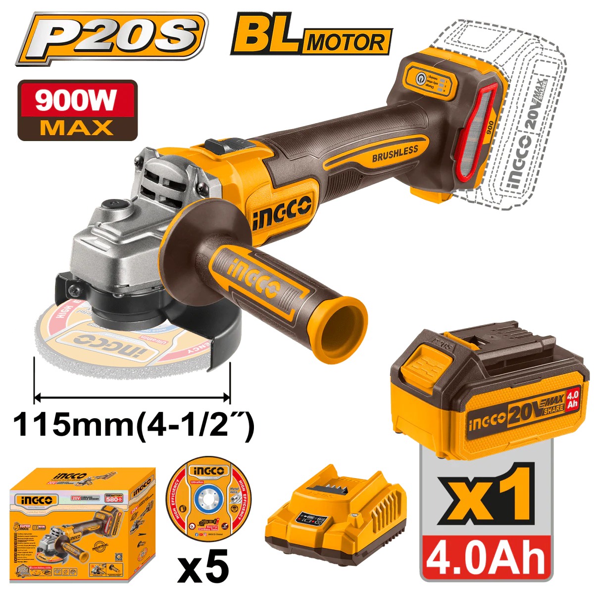 ESMERIL ANGULAR INALAMBRICO BL 20V PROMO INGCO