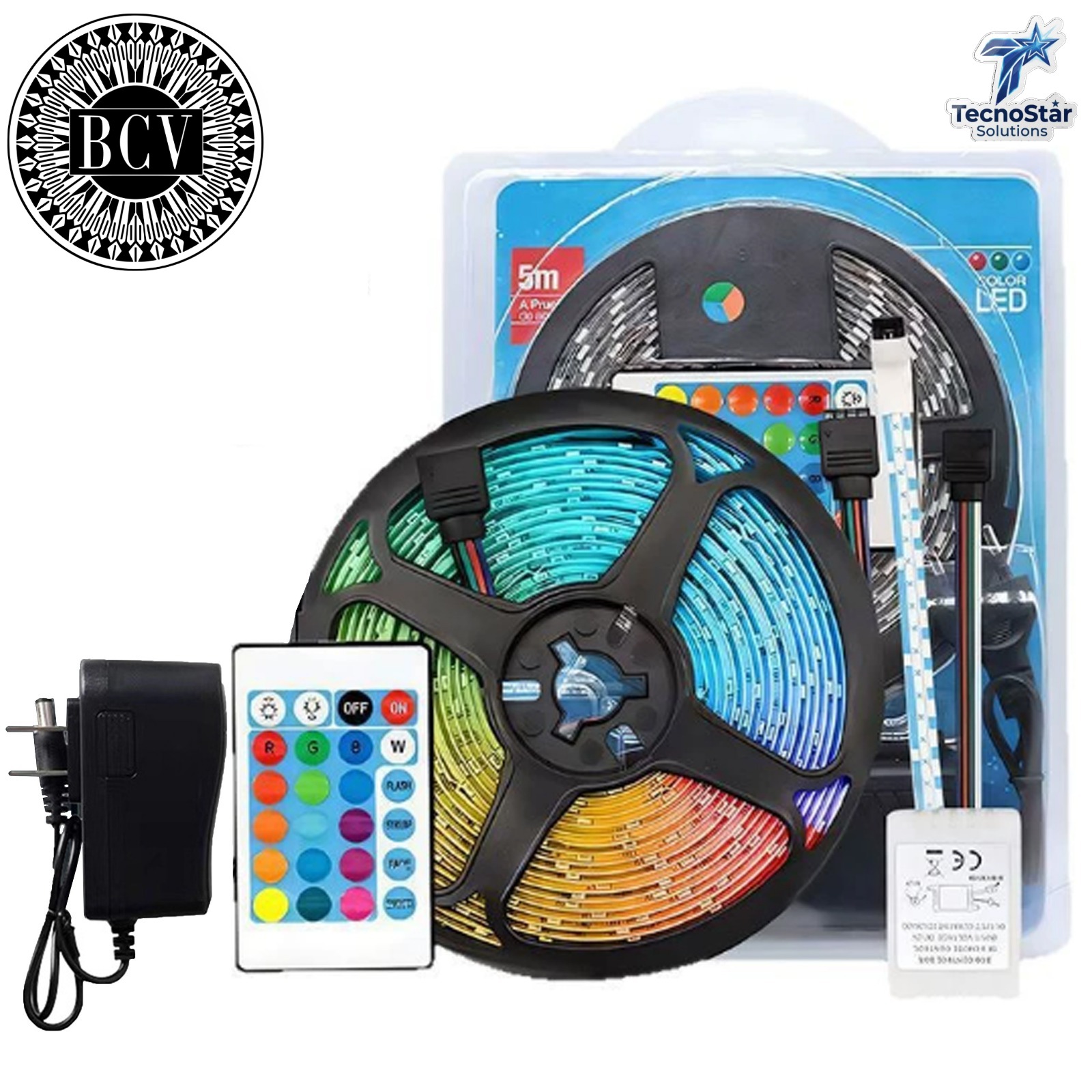 Tira de Luz LED de 12V 2835 SMD RGB con Controlador Remoto IR de 24 Teclas y Adaptador