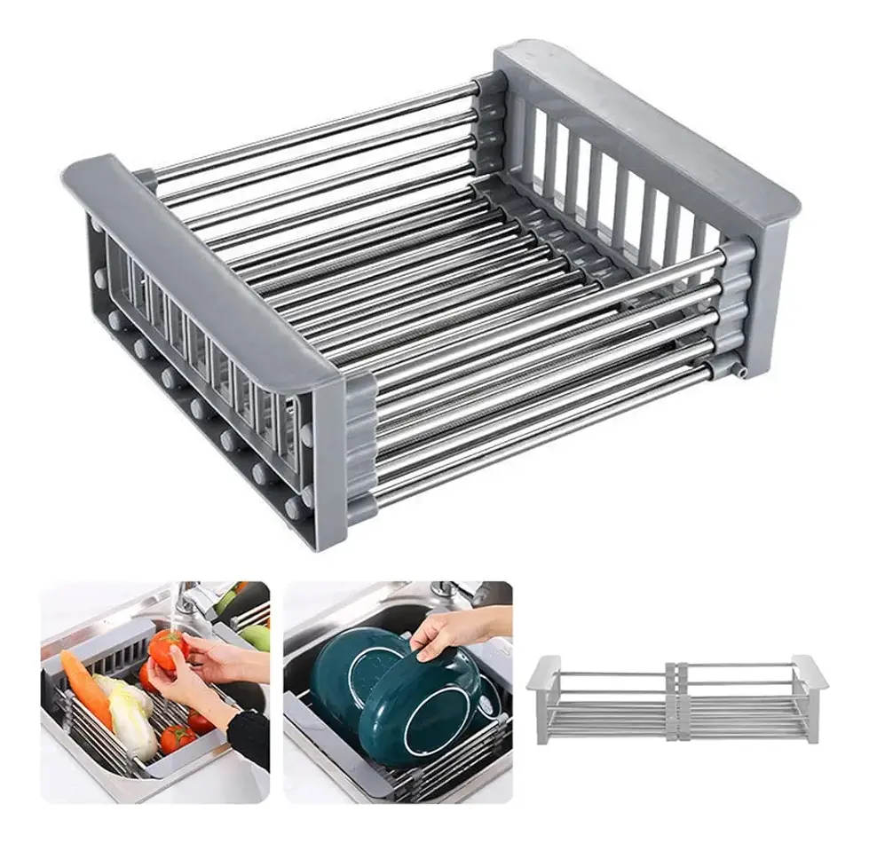 Platera escurridora Plegable portatil ajustable fregadero de Acero Inoxidable