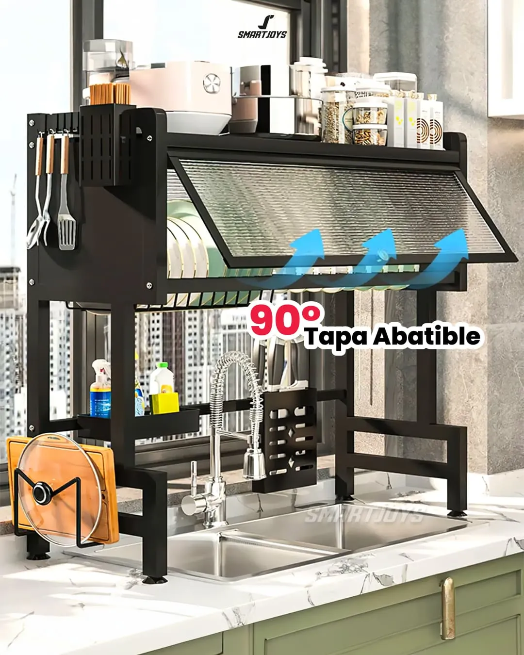 Platera con Puerta Escurridora De Platos Cubiertos Vasos Acero Inoxidable 85CM