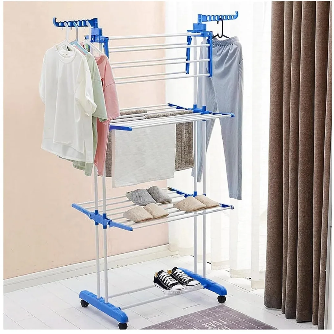 Tendedero de ropa Plegable Perchero con ruedas 4 Niveles portatil